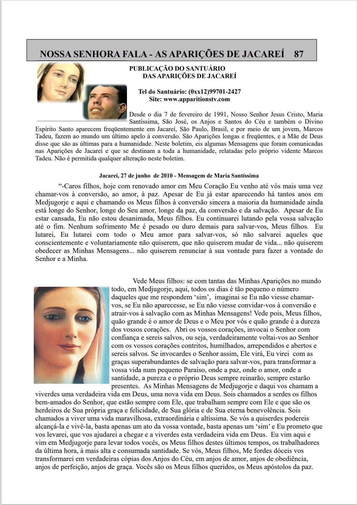 Boletim Jornal de Mensagens de Nossa Senhora Nº 87 Boletim Jornal de Mensagens de Nossa Senhora Nº 87